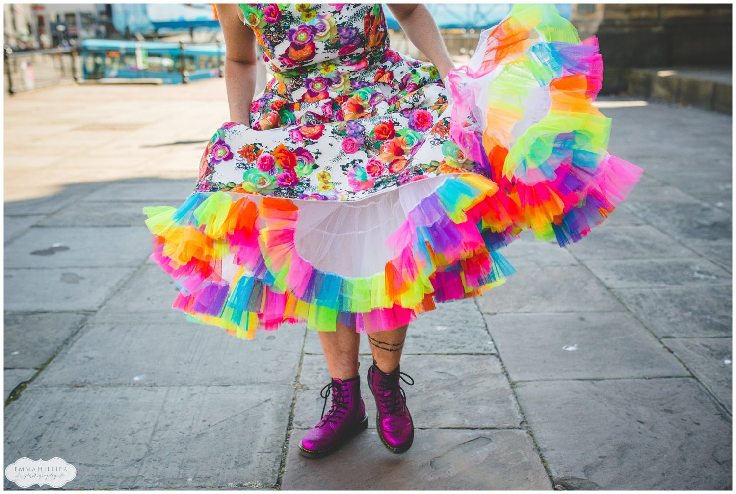 Rainbow coloured wedding dress